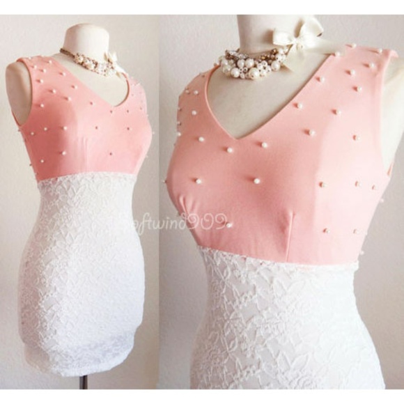 Nazz Couture Dresses & Skirts - Last☝️ Pink Ivory Pearl Lace Fitted Bodycon Dress